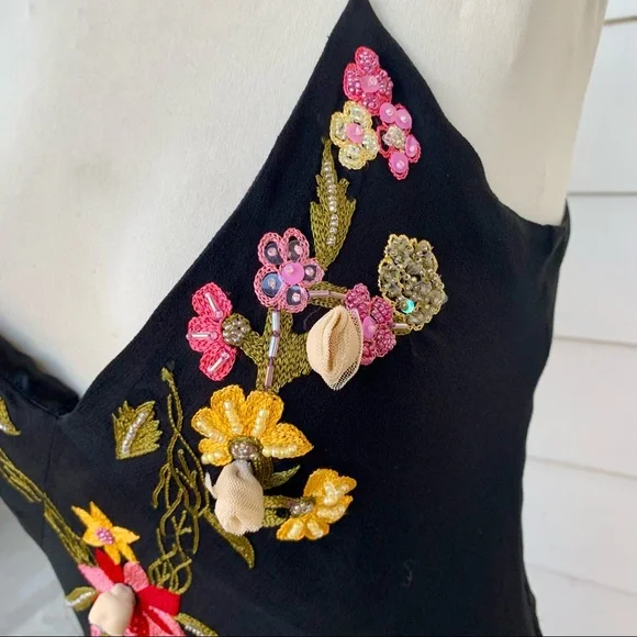 Vintage Betsey Johnson 90s 2000 100% silk Maxi midi dress embroidered low back - Picture 4 of 13